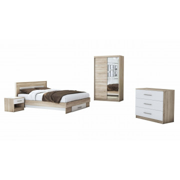 Set dormitor beta, sonoma / alb, dulap 120 cm, pat 140x200 cm, 2 noptiere, comoda - Img 2