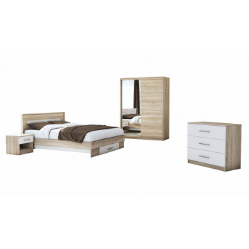 Set dormitor Beta, sonoma / alb, dulap 150 cm, pat 140×200 cm, 2 noptiere, comoda - Img 2