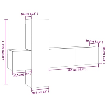 Set dulap TV, 3 piese, gri sonoma, lemn prelucrat - Img 5