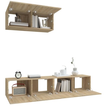 Set dulap TV, 3 piese, stejar sonoma, lemn prelucrat - Img 4