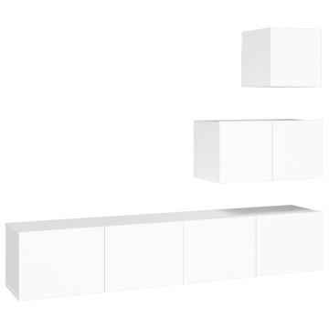 Set dulap TV, 4 piese, alb, lemn prelucrat - Img 2