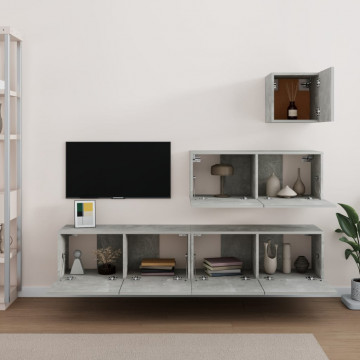 Set dulap TV, 4 piese, gri beton, lemn prelucrat - Img 3