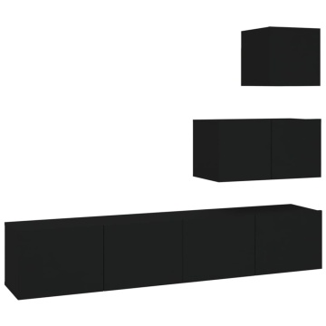 Set dulap TV, 4 piese, negru, lemn prelucrat - Img 2
