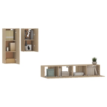 Set dulap TV, 4 piese, stejar sonoma, lemn prelucrat - Img 4
