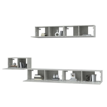 Set dulap TV, 5 piese, gri beton, lemn prelucrat - Img 4