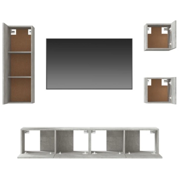 Set dulap TV, 5 piese, gri beton, lemn prelucrat - Img 5