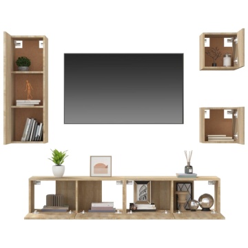 Set dulap TV, 5 piese, stejar sonoma, lemn prelucrat - Img 8