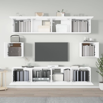 Set dulap TV, 6 piese, alb, lemn prelucrat - Img 3