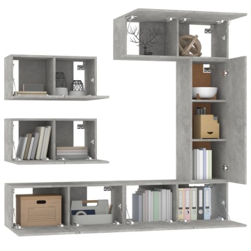 Set dulap TV, 6 piese, gri beton, lemn prelucrat - Img 4