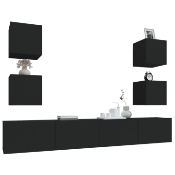 Set dulap TV, 6 piese, negru, lemn prelucrat - Img 4