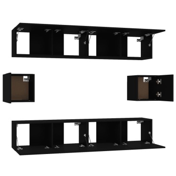 Set dulap TV, 6 piese, negru, lemn prelucrat - Img 8