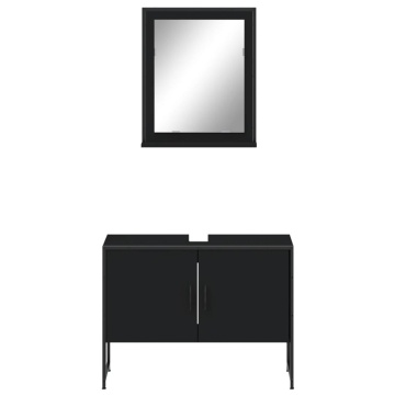 Set dulapuri de baie, 2 piese, negru, lemn prelucrat - Img 5
