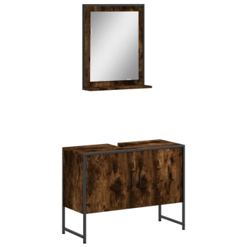 Set dulapuri de baie, 2 piese, stejar afumat, lemn prelucrat - Img 2