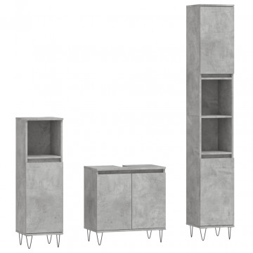 Set dulapuri de baie, 3 piese, gri beton, lemn prelucrat - Img 2