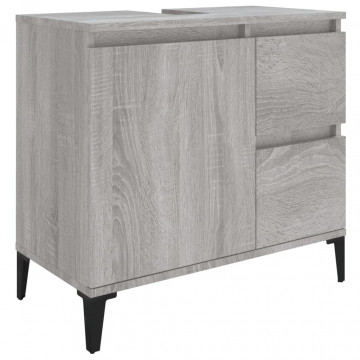 Set dulapuri de baie, 3 piese, gri sonoma, lemn prelucrat - Img 8