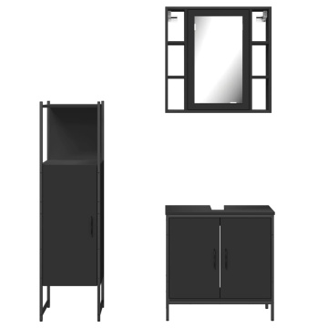 Set dulapuri de baie, 3 piese, negru, lemn prelucrat - Img 5