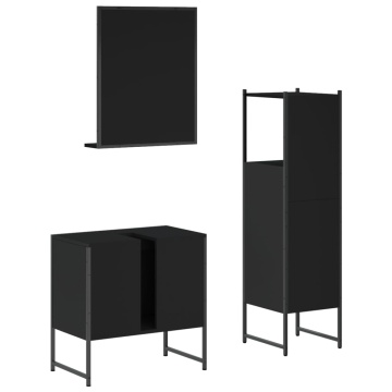 Set dulapuri de baie, 3 piese, negru, lemn prelucrat - Img 7