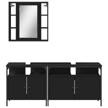 Set dulapuri de baie, 3 piese, negru, lemn prelucrat - Img 5