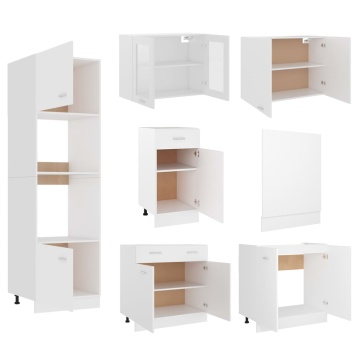 Set dulapuri de bucătărie, 7 piese, alb, lemn prelucrat - Img 8