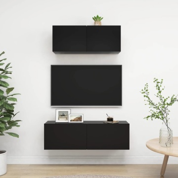 Set dulapuri TV, 2 piese, negru, lemn prelucrat - Img 1