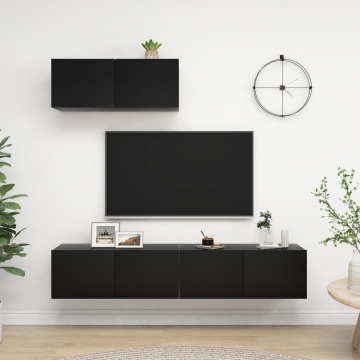 Set dulapuri TV, 3 piese, negru, lemn prelucrat - Img 1