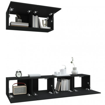 Set dulapuri TV, 3 piese, negru, lemn prelucrat - Img 4