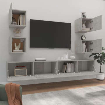 Set dulapuri TV, 6 piese, gri beton, lemn prelucrat - Img 3