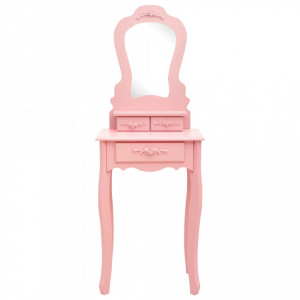 Set masă de toaletă cu taburet roz 50x59x136 cm lemn paulownia - Img 4