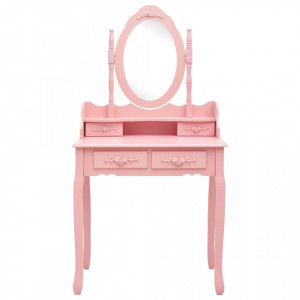 Set masă de toaletă cu taburet roz 75x69x140 cm lemn paulownia - Img 4