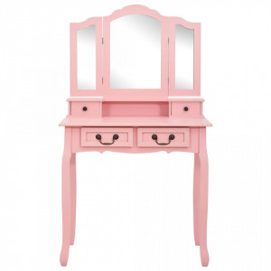 Set masă de toaletă cu taburet roz 80x69x141 cm lemn paulownia - Img 4