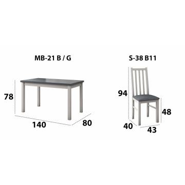 Set masa extensibila 140-180x80 cm cu 4 scaune tapitate, mb-21 modena1 si s-38 boss10 b11, alb/grafit, lemn masiv de fag, stofa - Img 6