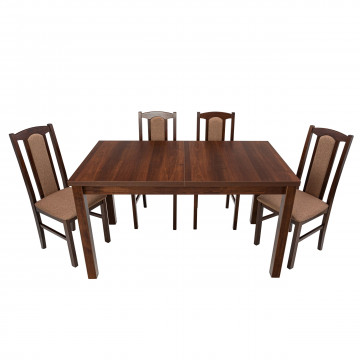 Set masa extensibila 140 x 180 cm cu 4 scaune tapitate, mb-21 modena1 si s-37 boss7 o15, nuc, lemn masiv de fag, stofa - Img 1
