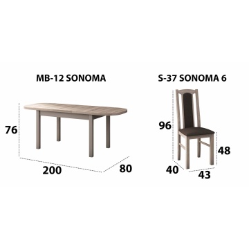 Set masa extensibila 160x200cm cu 4 scaune tapitate, mb-12 venus1 si s-37 boss7 s6, sonoma, lemn masiv de fag, stofa - Img 5