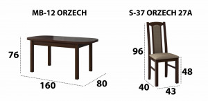 Set masa extensibila 160x200cm cu 4 scaune tapitate, mb-12 venus1 si s-37 boss7 o27a, nuc, lemn masiv de fag, stofa - Img 8