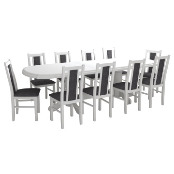 Set masa extensibila jork 200x250 cm, lemn masiv alb, cu 10 scaune tapitate stofa gri, s-38 B24B - Img 5