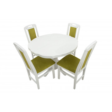 Set masa extensibila kan 100x135 cm, lemn masiv alb, blat din mdf cu 4 scaune tapitate zim standard, stofa petra verde - Img 5