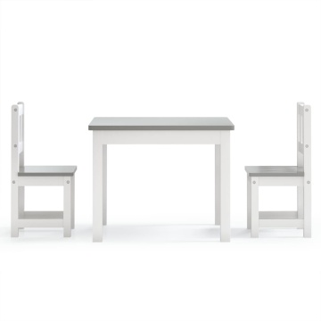 Set masă&scaun pentru copii, 3 piese, alb și gri, MDF - Img 3