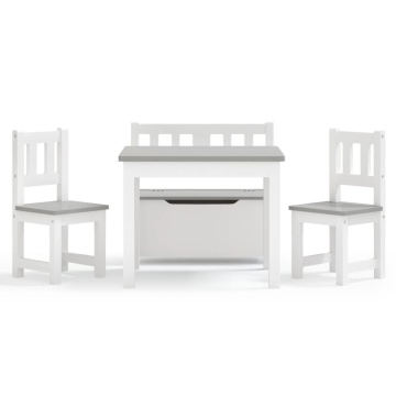 Set masă&scaune pentru copii, 4 piese, alb și gri, MDF - Img 3