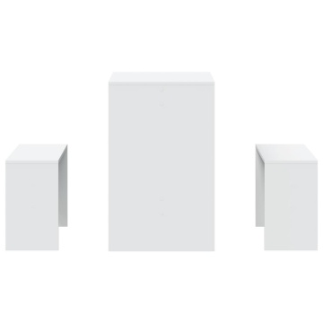 Set masă și bănci de bucătărie, 3 piese, alb, lemn prelucrat - Img 8