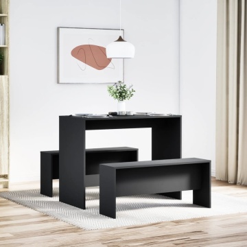 Set masă și bănci de bucătărie, 3 piese, negru, lemn prelucrat - Img 3