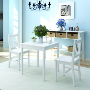Set masă și scaune din lemn de pin, trei piese, alb - Img 1