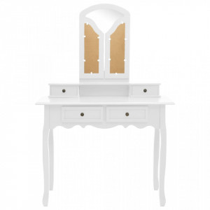 Set masă toaletă cu taburet alb 100x40x146 cm lemn paulownia - Img 8