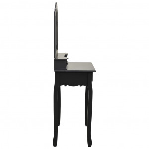 Set masă toaletă cu taburet negru 80x69x141 cm lemn paulownia - Img 5