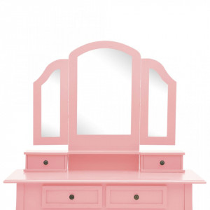Set masă toaletă cu taburet roz 100x40x146 cm lemn paulownia - Img 7