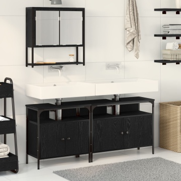 Set Mobiler Baie 3 Piese Negru de Stejar Lemn Prelucrat - Img 1