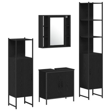 Set mobilier baie de 4 piese Stejar Negru Lemn prelucrat - Img 2