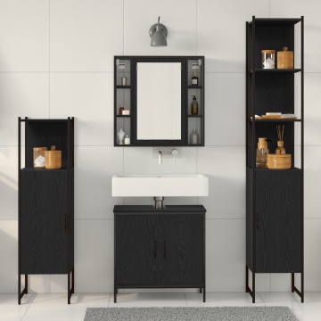 Set mobilier baie de 4 piese Stejar Negru Lemn prelucrat - Img 4