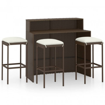 Set mobilier bar de grădină cu perne, 4 piese, maro - Img 8