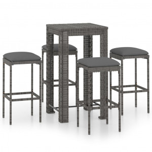 Set mobilier bar de grădină cu perne, 5 piese, gri, poliratan - Img 1