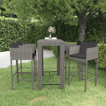Set mobilier bar de grădină cu perne, 5 piese, gri, poliratan - Img 1